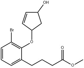 Benzenebutanoic acid, 3-bromo-2-[(4-hydroxy-2-cyclopenten-1-yl)oxy]-, methyl ester Struktur