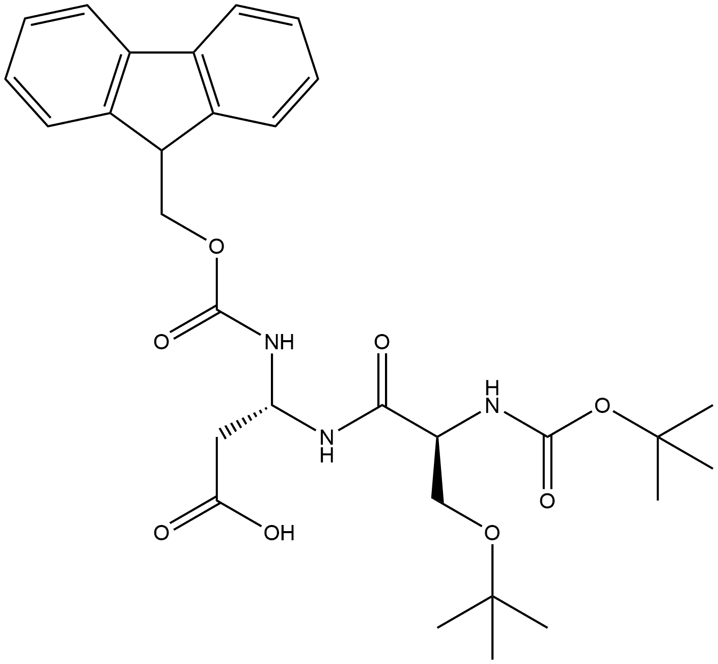 β-Alanine, N-[(1,1-dimethylethoxy)carbonyl]-O-(1,1-dimethylethyl)-L-seryl-2-[[(9H-fluoren-9-ylmethoxy)carbonyl]amino]-, (2S)-,182802-03-5,结构式