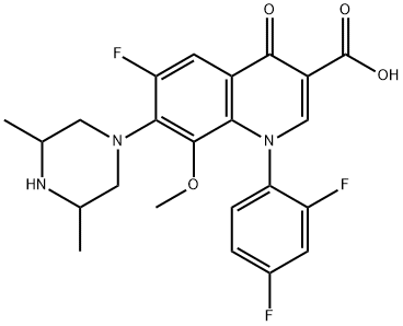 1-(2,4-ジフルオロフェニル)-7-(3,5-ジメチルピペラジン-1-イル)-6-フルオロ-8-メトキシ-4-オキソ-1,4-ジヒドロキノリン-3-カルボン酸 化学構造式