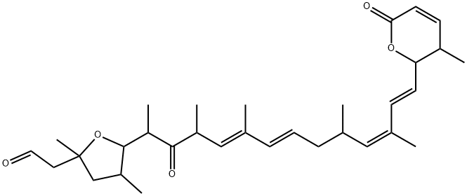 2-Furanacetaldehyde, 5-[(4E,6E,10Z,12E)-13-(3,6-dihydro-3-methyl-6-oxo-2H-pyran-2-yl)-1,3,5,9,11-pentamethyl-2-oxo-4,6,10,12-tridecatetraenyl]tetrahydro-2,4-dimethyl- (9CI) Struktur