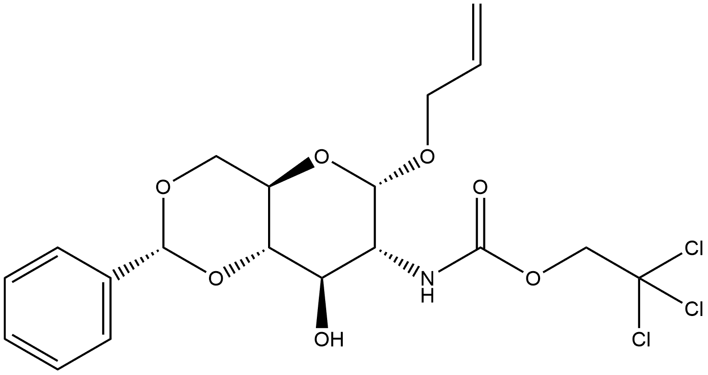 烯丙基4,6-O-亚苄基-2-脱氧-2-(2,2,2-三氯乙氧基羰基氨基)-Α-D-吡喃葡糖苷 结构式