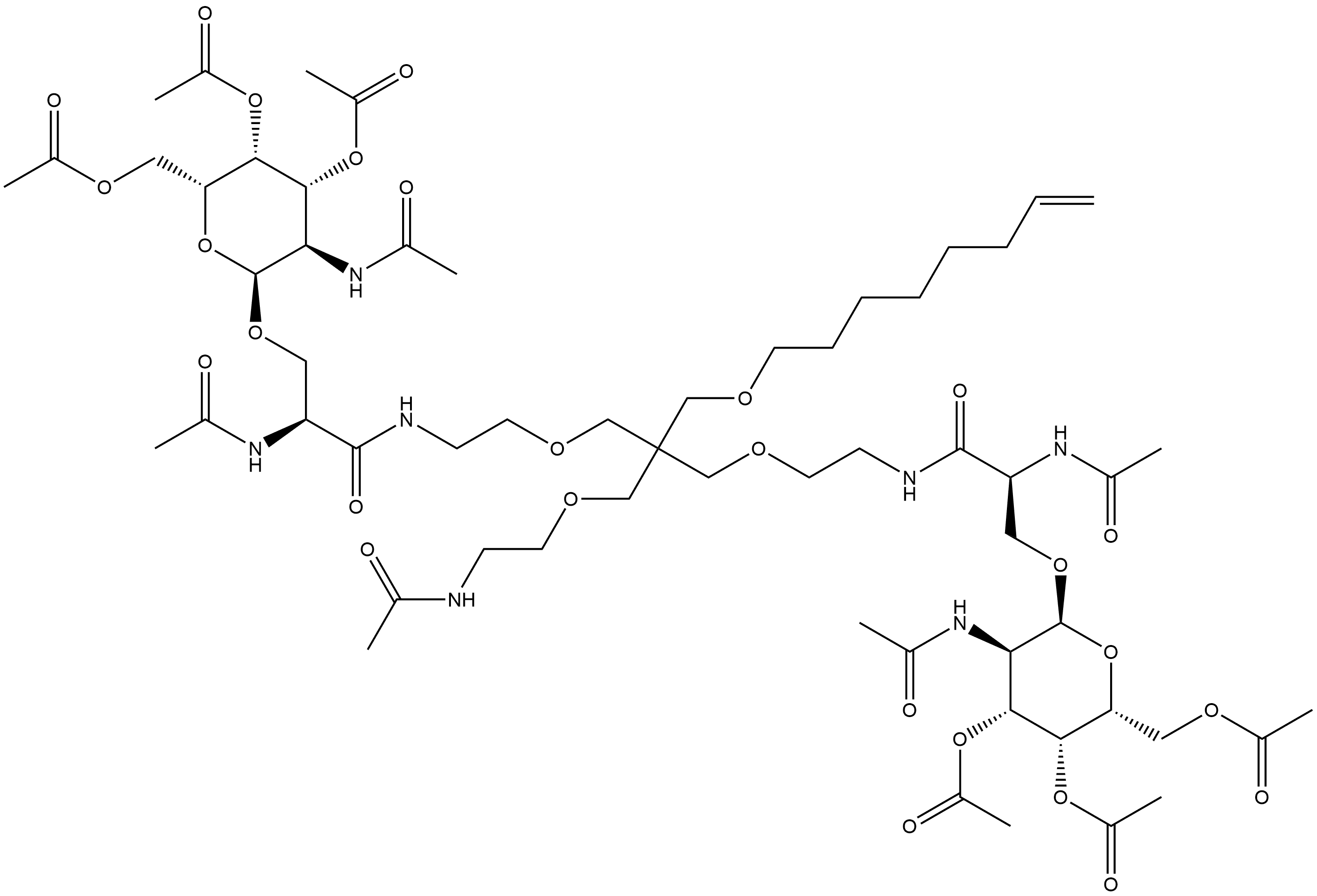 S-(R*,R*)]-N,N'-[[2-[[2-(acetylamino)ethoxy]methyl]-2-[(7-octenyloxy)methyl]-1,3-propanediyl]bis(oxy-2,1-ethanediyl)]bis[2-(acetylamino)-3-[[3,4,6-tri-O-acetyl-2-(acetylamino)-2-deoxy-α-D-galactopyranosyl]oxy]-Propanamide Structure