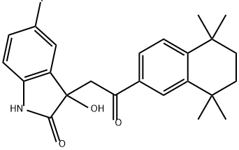 5-fluoro-3-hydroxy-3-[2-oxo-2-(5,5,8,8-tetramethyl-
5,6,7,8-tetrahydronaphthalen-2-yl)ethyl]-2,3-dihydr
o-1H-indol-2-one,1849580-17-1,结构式