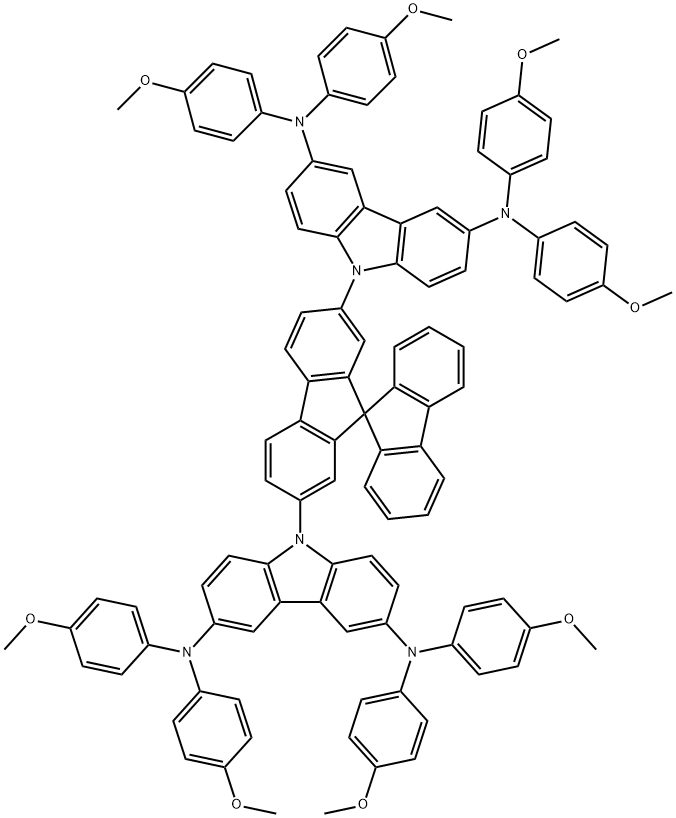 9H-Carbazole-3,6-diamine, 9,9'-(9,9'-spirobi[9H-fluorene]-2,7-diyl)bis[N3,N3,N6,N6-tetrakis(4-methoxyphenyl)- Struktur