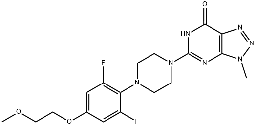 7H-1,2,3-Triazolo[4,5-d]pyrimidin-7-one, 5-[4-[2,6-difluoro-4-(2-methoxyethoxy)phenyl]-1-piperazinyl]-3,6-dihydro-3-methyl- Structure