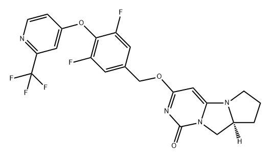 1H,6H-Pyrrolo[1',2':3,4]imidazo[1,2-c]pyrimidin-1-one, 3-[[3,5-difluoro-4-[[2-(trifluoromethyl)-4-pyridinyl]oxy]phenyl]methoxy]-7,8,8a,9-tetrahydro-, (8aS)- Struktur