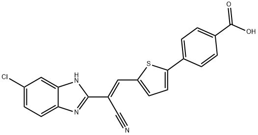 Benzoic acid, 4-[5-[(1E)-2-(6-chloro-1H-benzimidazol-2-yl)-2-cyanoethenyl]-2-thienyl]- Struktur