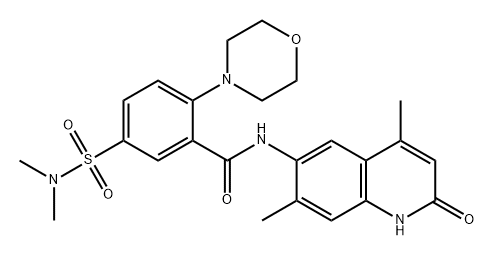 Benzamide, N-(1,2-dihydro-4,7-dimethyl-2-oxo-6-quinolinyl)-5-[(dimethylamino)sulfonyl]-2-(4-morpholinyl)- Struktur