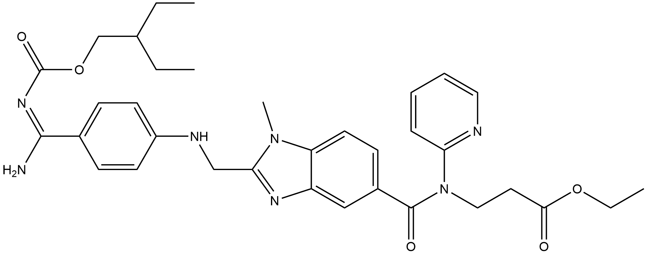 β-Alanine, N-[[2-[[[4-[(E)-amino[[(2-ethylbutoxy)carbonyl]imino]methyl]phenyl]amino]methyl]-1-methyl-1H-benzimidazol-5-yl]carbonyl]-N-2-pyridinyl-, ethyl ester|β-Alanine, N-[[2-[[[4-[(E)-amino[[(2-ethylbutoxy)carbonyl]imino]methyl]phenyl]amino]methyl]-1-methyl-1H-benzimidazol-5-yl]carbonyl]-N-2-pyridinyl-, ethyl ester