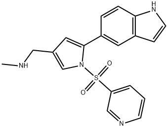 1H-Pyrrole-3-methanamine, 5-(1H-indol-5-yl)-N-methyl-1-(3-pyridinylsulfonyl)- 化学構造式