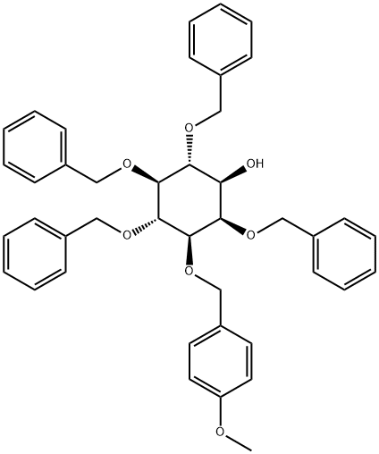 D-myo-Inositol, 3-O-(4-methoxyphenyl)methyl-2,4,5,6-tetrakis-O-(phenylmethyl)- 化学構造式
