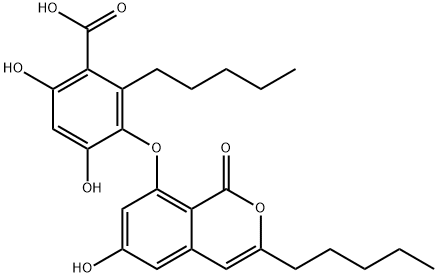Benzoic acid, 4,6-dihydroxy-3-[(6-hydroxy-1-oxo-3-pentyl-1H-2-benzopyran-8-yl)oxy]-2-pentyl-|