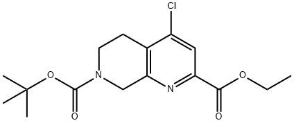 1,7-Naphthyridine-2,7(6H)-dicarboxylic acid, 4-chloro-5,8-dihydro-, 7-(1,1-dimethylethyl) 2-ethyl ester 化学構造式