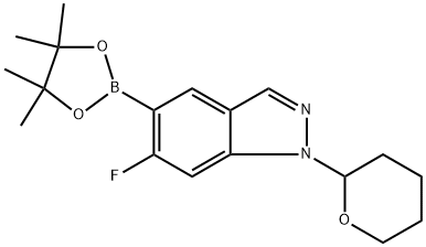 6-氟-1-(四氢-2H-吡喃-2-基)-5-(4,4,5,5-四甲基-1,3,2-二氧杂硼烷-2-基)-1H-吲唑 结构式