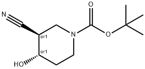 1-Piperidinecarboxylic acid, 3-cyano-4-hydroxy-, 1,1-dimethylethyl ester, (3R,4S)-rel- 结构式