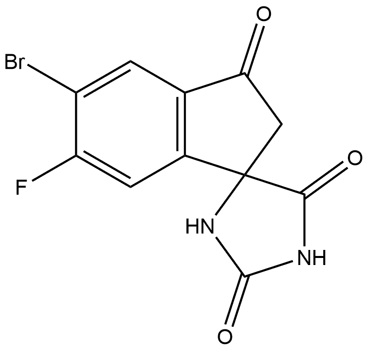 5'-bromo-6'-fluorospiro[imidazolidine-4,1'-indene]-2,3',5(2'H)-trione Structure