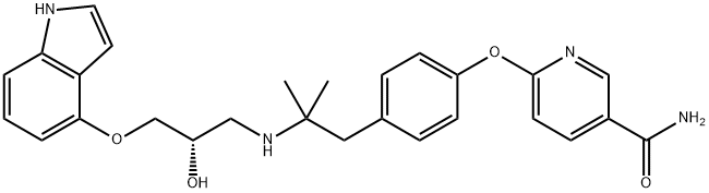 3-Pyridinecarboxamide, 6-[4-[2-[[(2S)-2-hydroxy-3-(1H-indol-4-yloxy)propyl]amino]-2-methylpropyl]phenoxy]- Struktur