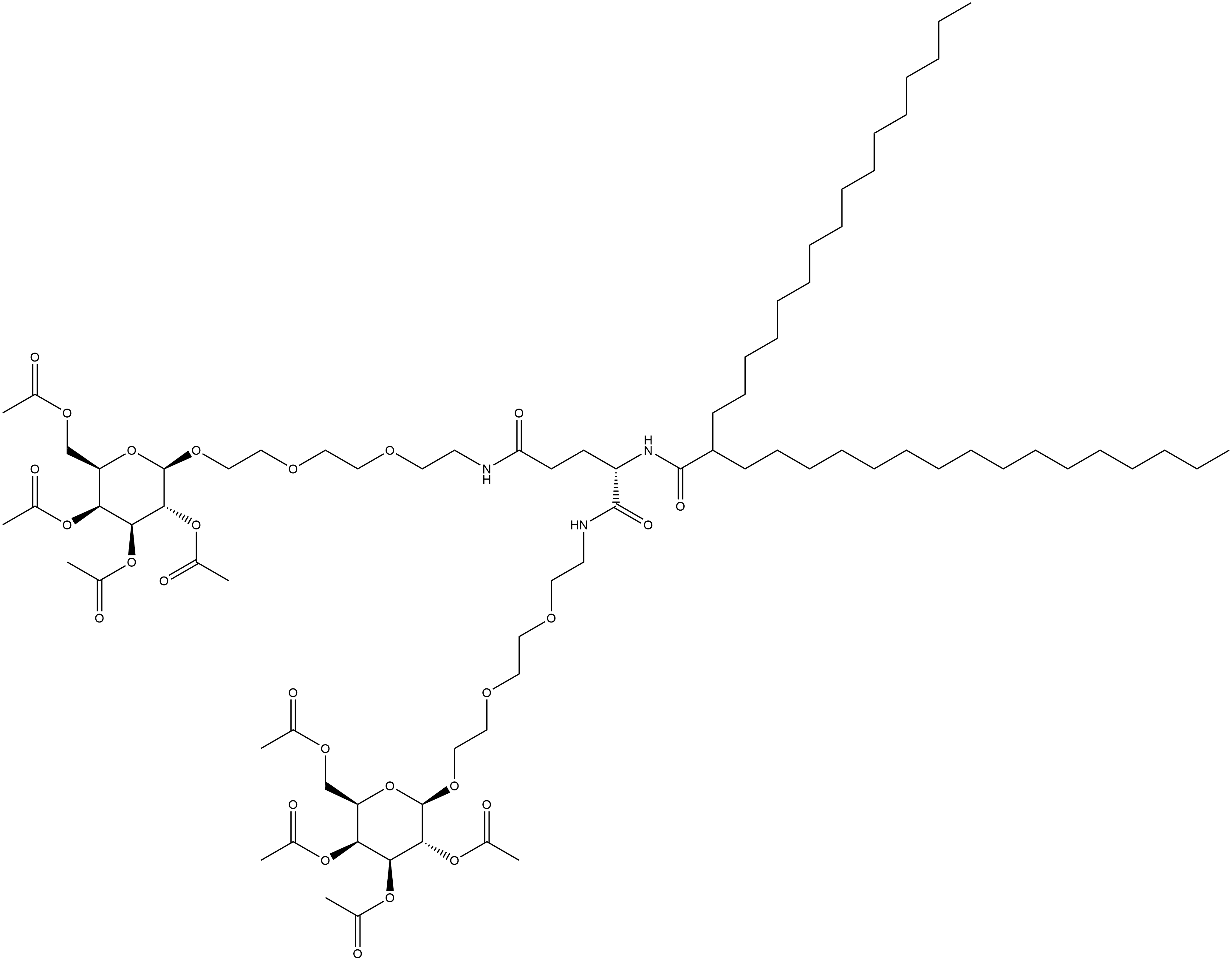 (2S)-2-[(2-hexadecyl-1-oxooctadecyl)amino]-N,N'-bis[2-[2-[2-[(2,3,4,6-tetra-O-acetyl-β-D-galactopyranosyl)oxy]ethoxy]ethoxy]ethyl]-Pentanediamide 结构式