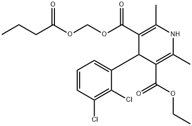 3,5-Pyridinedicarboxylic acid, 4-(2,3-dichlorophenyl)-1,4-dihydro-2,6-dimethyl-, 3-ethyl 5-[(1-oxobutoxy)methyl] ester 化学構造式