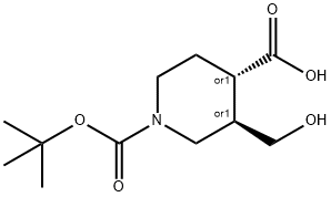 rac-(3R,4S)-1-[(tert-butoxy)carbonyl]-3-(hydroxym
ethyl)piperidine-4-carboxylic acid,1903424-09-8,结构式