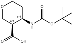 2H-Pyran-3-carboxylic acid, 4-[[(1,1-dimethylethoxy)carbonyl]amino]tetrahydro-, (3R,4R)-rel- Struktur