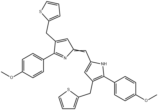 1H-Pyrrole, 2-(4-methoxyphenyl)-5-[[5-(4-methoxyphenyl)-4-(2-thienylmethyl)-2H-pyrrol-2-ylidene]methyl]-3-(2-thienylmethyl)-,1908481-26-4,结构式