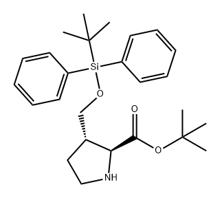 L-Proline, 3-[[[(1,1-dimethylethyl)diphenylsilyl]oxy]methyl]-, 1,1-dimethylethyl ester, (3S)- Struktur