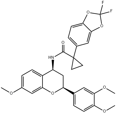 Cyclopropanecarboxamide, 1-(2,2-difluoro-1,3-benzodioxol-5-yl)-N-[(2S,4S)-2-(3,4-dimethoxyphenyl)-3,4-dihydro-7-methoxy-2H-1-benzopyran-4-yl]- Struktur