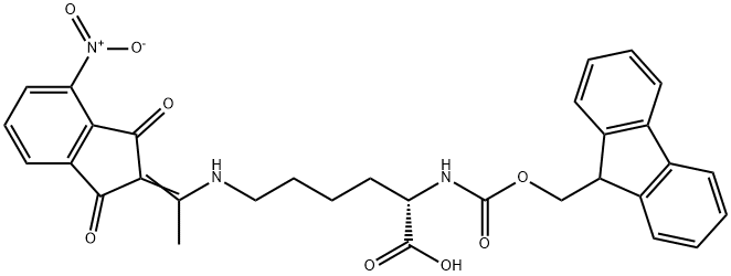 Nα-(9-Fluorenylmethoxycarbonyl)-Nε-[1-(4-nitro-1,3-dioxo-indan-2-ylidene)ethyl]-L-lysine Structure