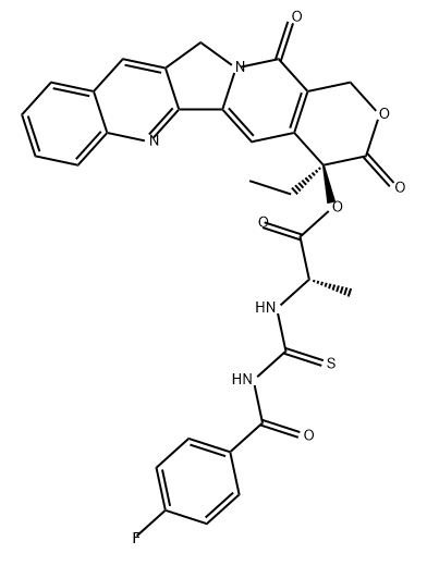 L-Alanine, N-[[(4-fluorobenzoyl)amino]thioxomethyl]-, (4S)-4-ethyl-3,4,12,14-tetrahydro-3,14-dioxo-1H-pyrano[3',4':6,7]indolizino[1,2-b]quinolin-4-yl ester Struktur