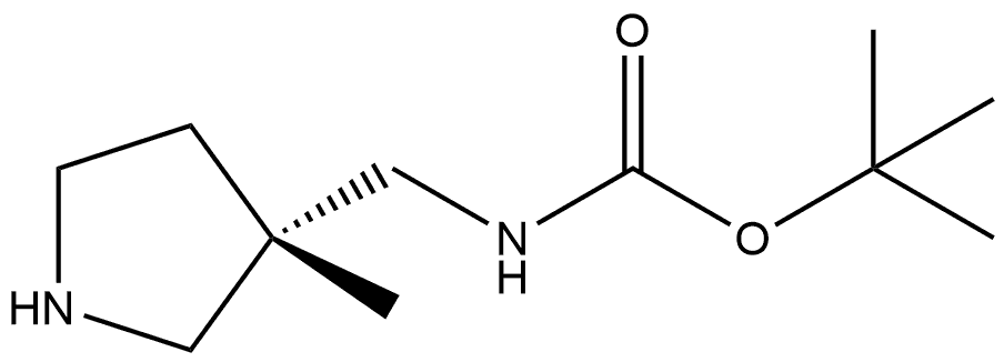 Carbamic acid, N-[[(3S)-3-methyl-3-pyrrolidinyl]methyl]-, 1,1-dimethylethyl ester 化学構造式