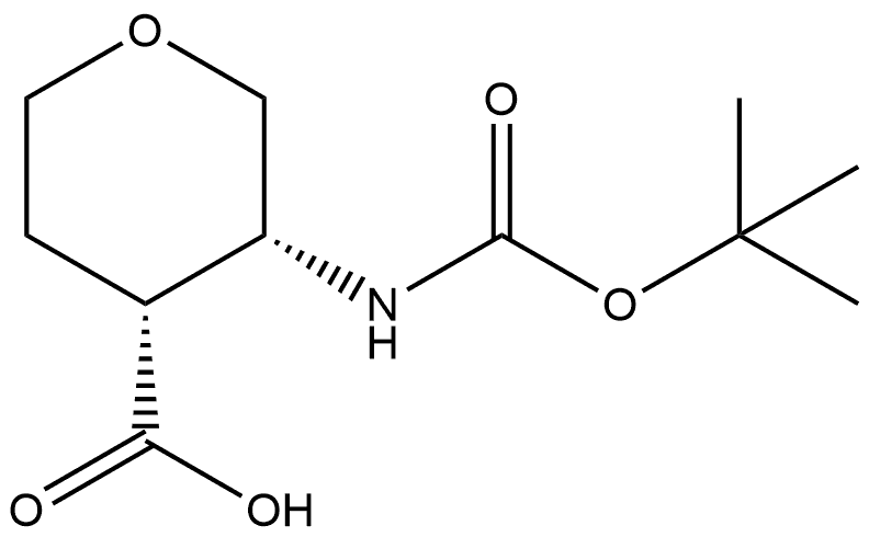 (3R,4R)-3-[[(1,1-Dimethylethoxy)carbonyl]amino]tetrahydro-2H-pyran-4-carboxylic acid Structure