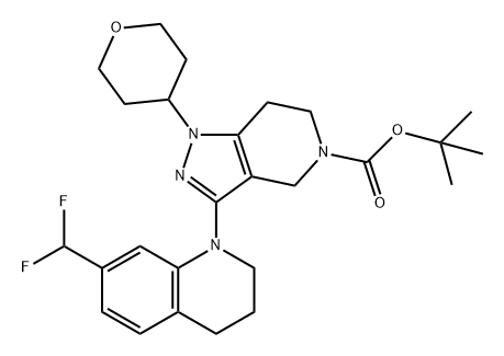 5H-Pyrazolo[4,3-c]pyridine-5-carboxylic acid, 3-[7-(difluoromethyl)-3,4-dihydro-1(2H)-quinolinyl]-1,4,6,7-tetrahydro-1-(tetrahydro-2H-pyran-4-yl)-, 1,1-dimethylethyl ester Structure