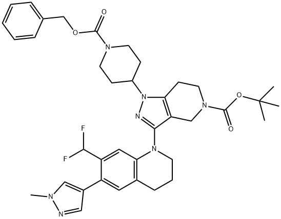 1936431-35-4 5H-Pyrazolo[4,3-c]pyridine-5-carboxylic acid, 3-[7-(difluoromethyl)-3,4-dihydro-6-(1-methyl-1H-pyrazol-4-yl)-1(2H)-quinolinyl]-1,4,6,7-tetrahydro-1-[1-[(phenylmethoxy)carbonyl]-4-piperidinyl]-, 1,1-dimethylethyl ester