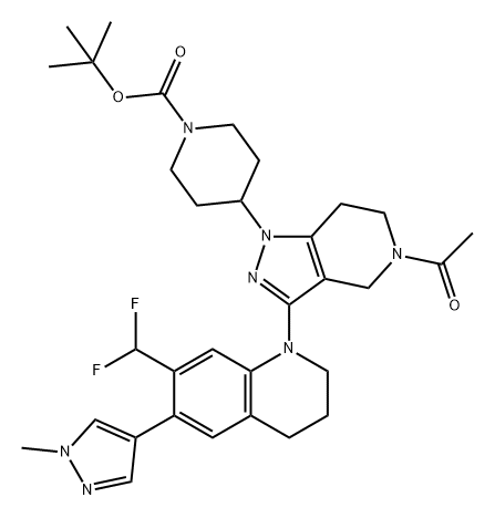 1-Piperidinecarboxylic acid, 4-[5-acetyl-3-[7-(difluoromethyl)-3,4-dihydro-6-(1-methyl-1H-pyrazol-4-yl)-1(2H)-quinolinyl]-4,5,6,7-tetrahydro-1H-pyrazolo[4,3-c]pyridin-1-yl]-, 1,1-dimethylethyl ester|