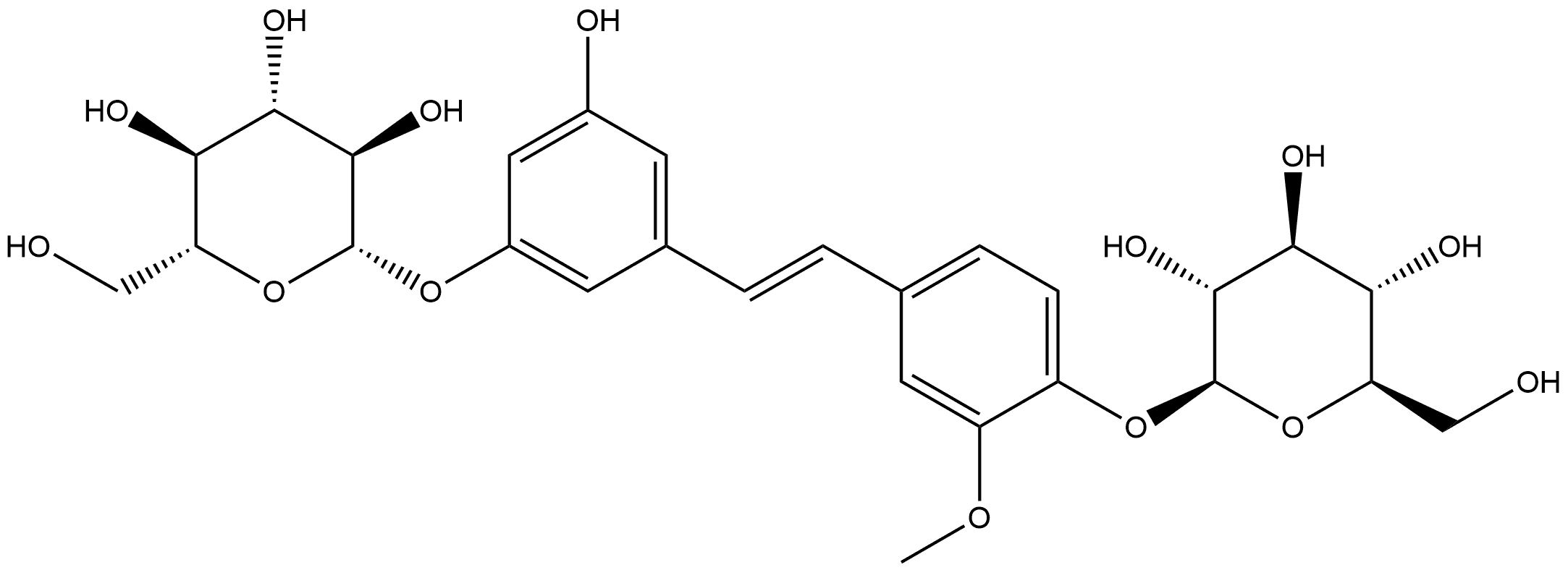 β-D-Glucopyranoside, 4-[(1E)-2-[3-(β-D-glucopyranosyloxy)-5-hydroxyphenyl]ethenyl]-2-methoxyphenyl|异丹叶大黄素-3,4'-二-O-Β-D吡喃葡萄糖苷