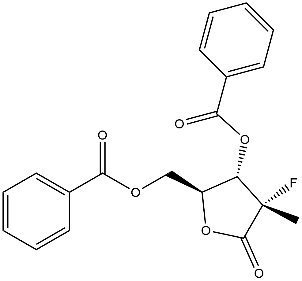 L-erythro-Pentonic acid, 2-deoxy-2-fluoro-2-methyl-, γ-lactone, 3,5-dibenzoate, (2S)- Struktur