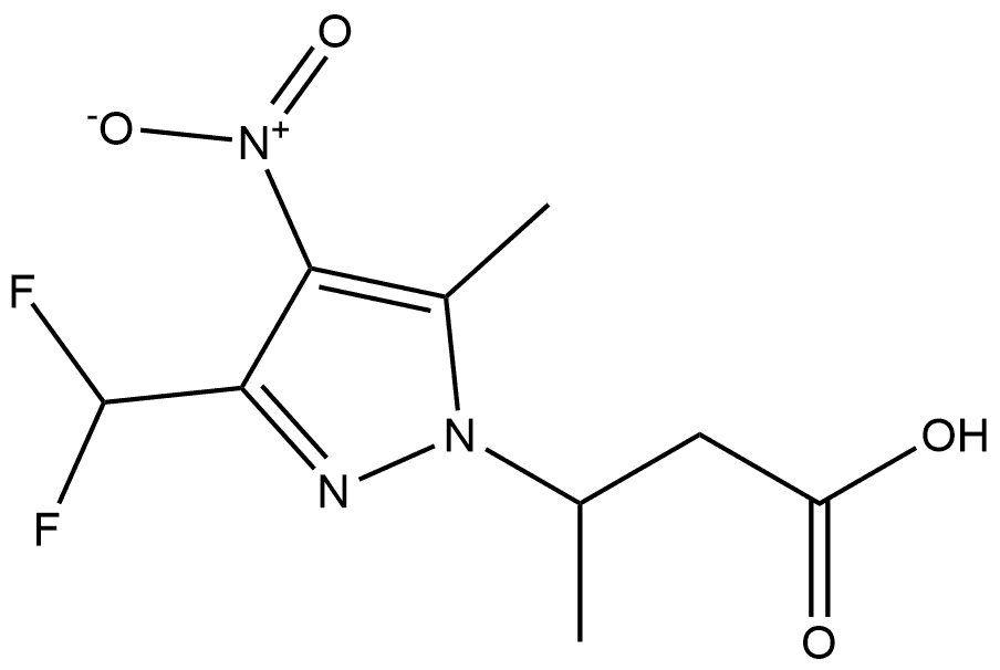 3-[3-(difluoromethyl)-5-methyl-4-nitro-1H-pyrazol-1-yl]butanoic acid 化学構造式