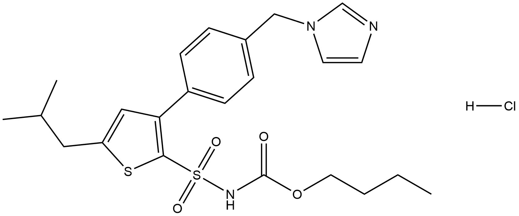 butyl ((3-(4-((1H-imidazol-1-yl)methyl)phenyl)-5-isobutylthiophen-2-yl)sulfonyl)carbamate hydrochloride Structure