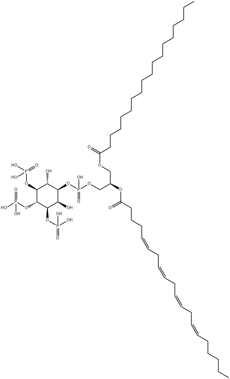 D-myo-Inositol, 3,4,5-tris(dihydrogen phosphate) 1-(2R)-2-(5Z,8Z,11Z,14Z)-1-oxo-5,8,11,14-eicosatetraenyloxy-3-(1-oxooctadecyl)oxypropyl hydrogen phosphate Structure