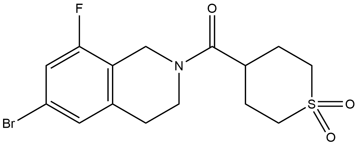 (6-溴-8-氟-3,4-二氢异喹啉-2(1H)-基)(1,1-二氧化物四氢-2H-硫基吡喃-4-基)甲酮,1950468-99-1,结构式