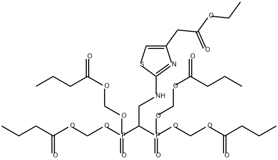 4-Thiazoleacetic acid, 2-[[2,2-bis[bis[(1-oxobutoxy)methoxy]phosphinyl]ethyl]amino]-, ethyl ester,1950648-37-9,结构式