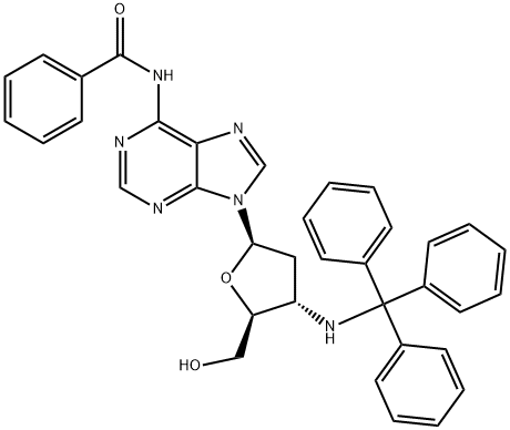 N-(9-((2R,4S,5S)-5-(Hydroxymethyl)-4-(tritylamino)tetrahydrofuran-2-yl)-9H-purin-6-yl)benzamide Structure