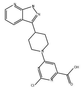 4-Pyrimidinecarboxylic acid, 2-chloro-6-[4-(1H-pyrazolo[3,4-b]pyridin-3-yl)-1-piperidinyl]- 化学構造式