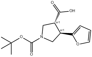 1,3-Pyrrolidinedicarboxylic acid, 4-(2-furanyl)-, 1-(1,1-dimethylethyl) ester, (3R,4R)-rel- Structure