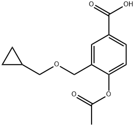 4-Acetoxy-3-((cyclopropylmethoxy)methyl)benzoic acid Struktur