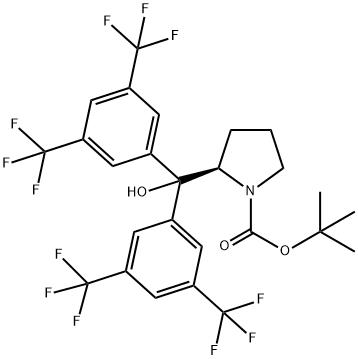 (R)-tert-Butyl 2-(bis(3,5-bis(trifluoromethyl)phenyl)(hydroxy)methyl)pyrrolidine-1-carboxylate 结构式