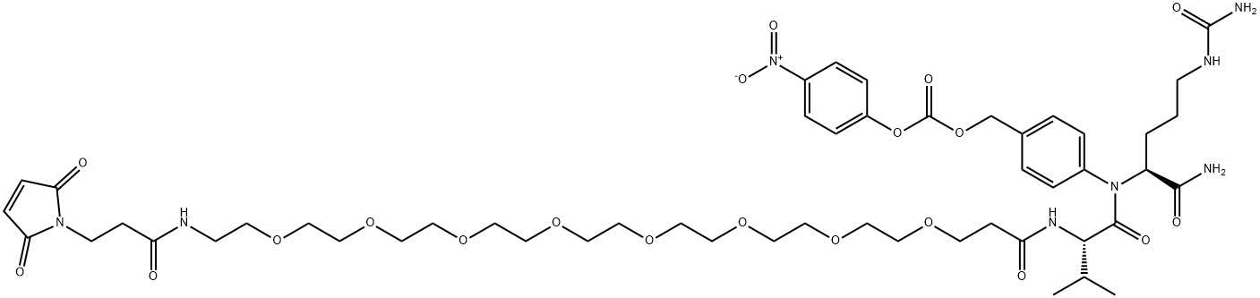 L-Ornithinamide, N-[31-(2,5-dihydro-2,5-dioxo-1H-pyrrol-1-yl)-1,29-dioxo-4,7,10,13,16,19,22,25-octaoxa-28-azahentriacont-1-yl]-L-valyl-N5-(aminocarbonyl)-N-[4-[[[(4-nitrophenoxy)carbonyl]oxy]methyl]phenyl]- 结构式