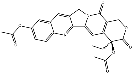 1H-Pyrano[3',4':6,7]indolizino[1,2-b]quinoline-3,14(4H,12H)-dione, 4,9-bis(acetyloxy)-4-ethyl-, (4S)- 化学構造式
