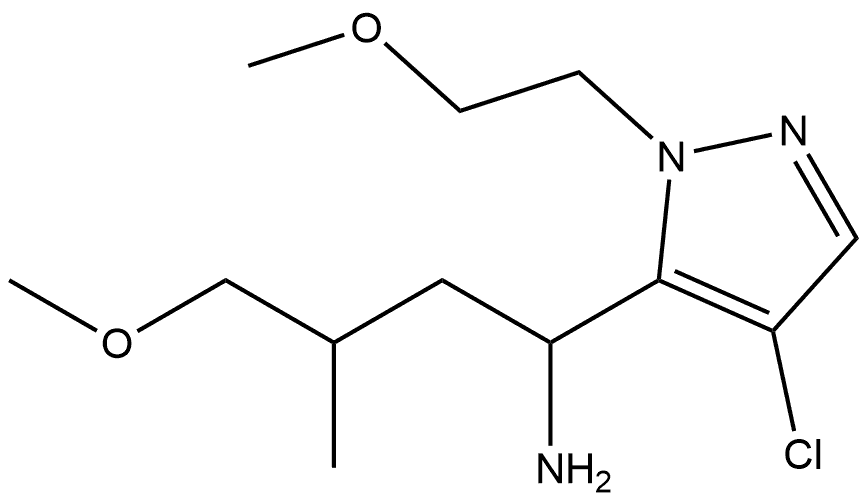 1-[4-chloro-1-(2-methoxyethyl)-1H-pyrazol-5-yl]-4-methoxy-3-methylbutan-1-amine Struktur